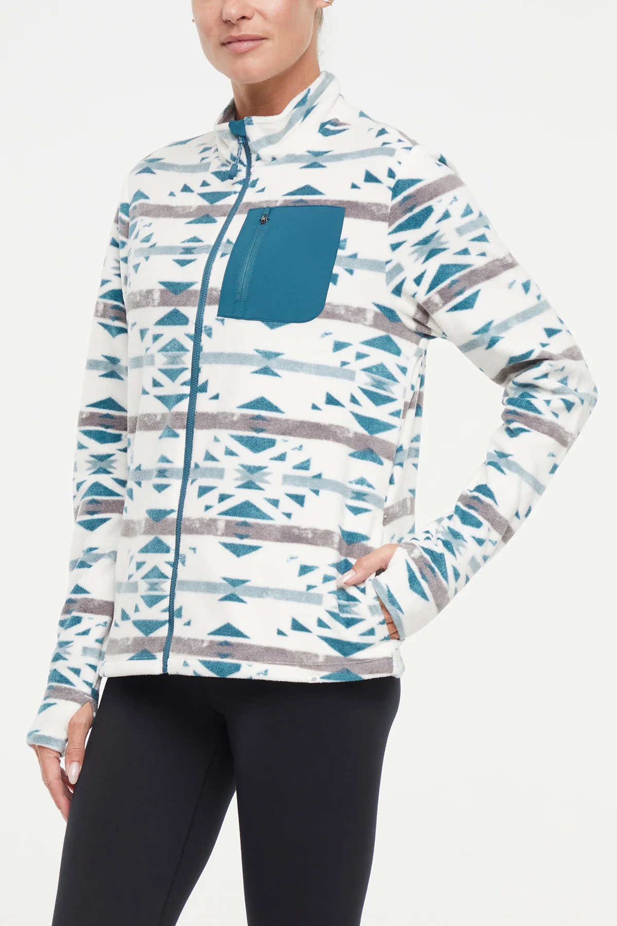 Treeline Fleece Jacket - Green Heron Native Geo Distressed