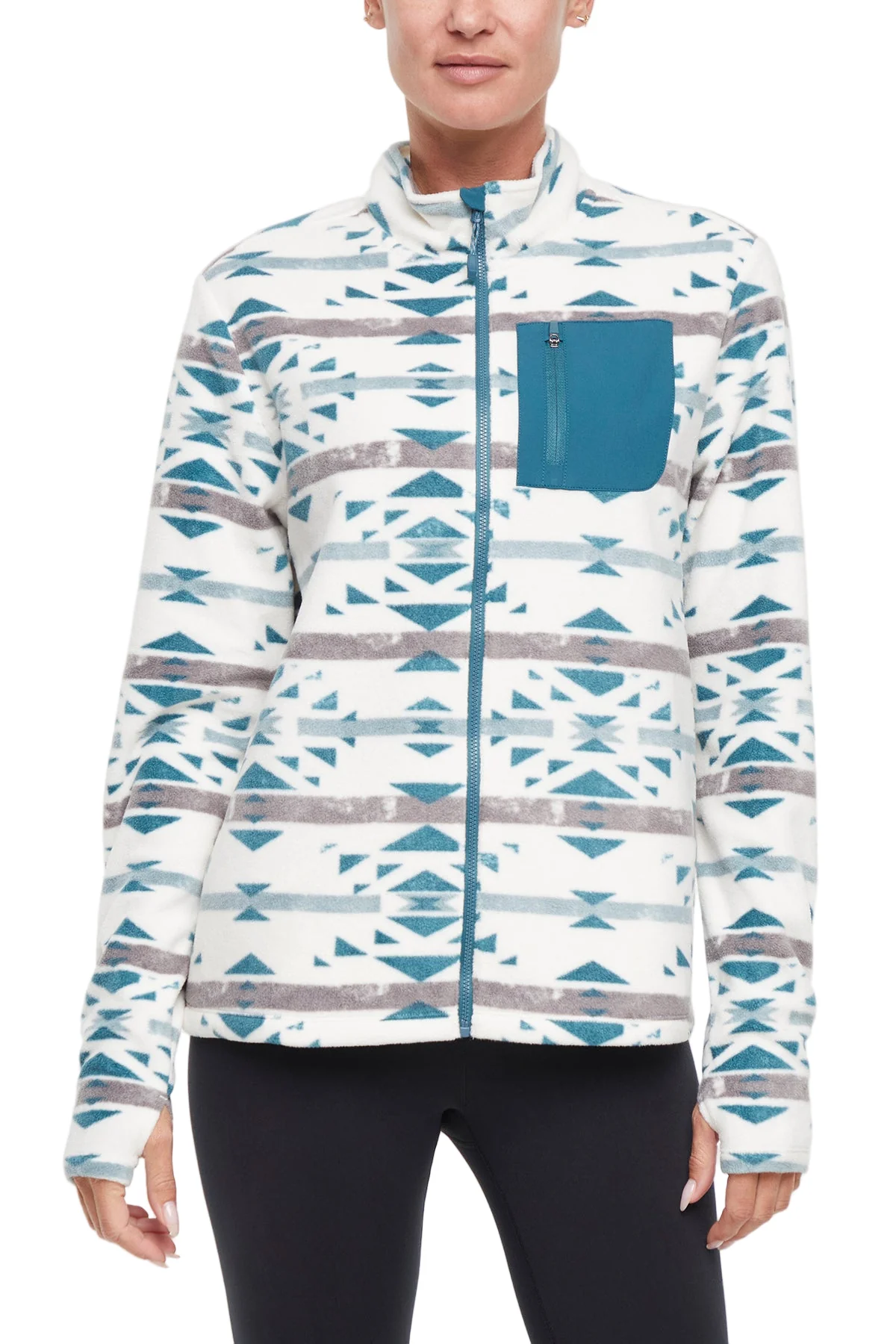 Treeline Fleece Jacket - Green Heron Native Geo Distressed - Image 5