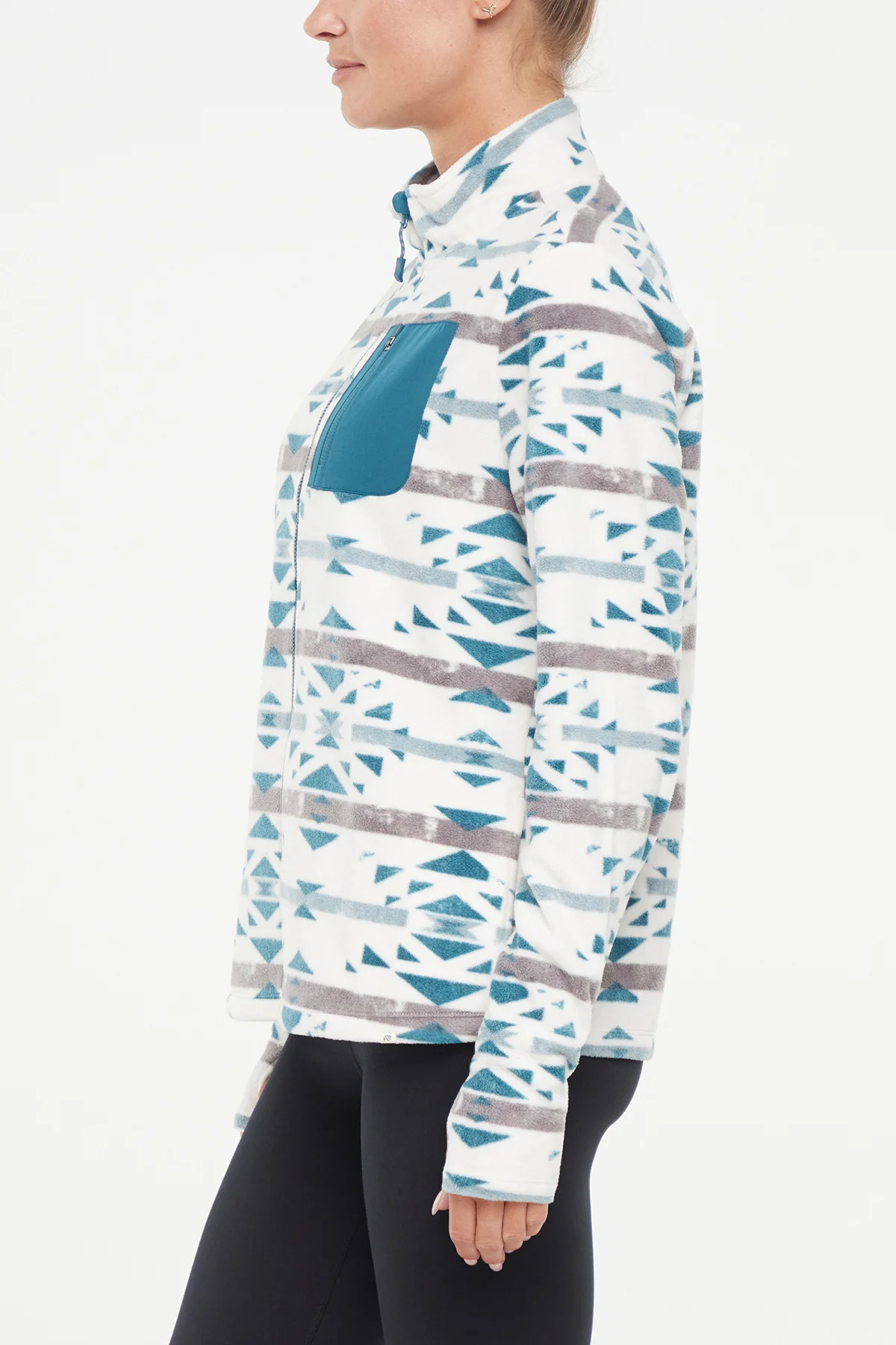Treeline Fleece Jacket - Green Heron Native Geo Distressed - Image 6
