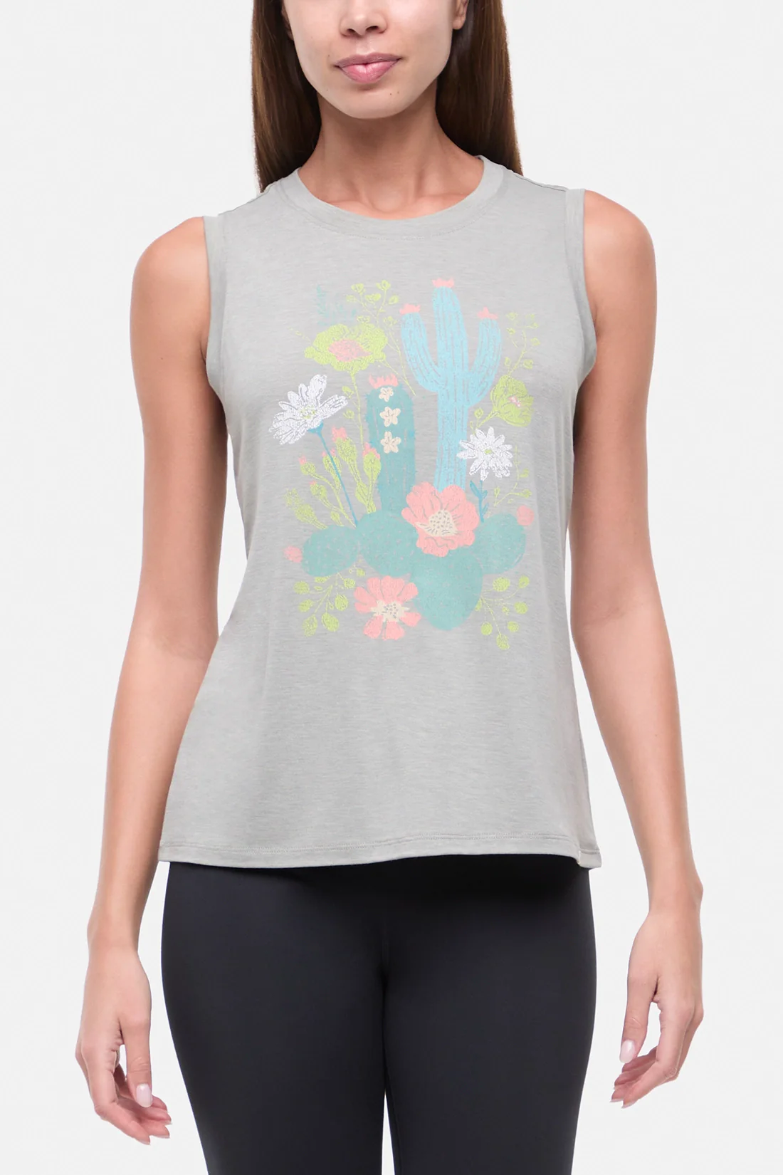 Ana Tank - Heather Shadow Distressed Floral Cactus